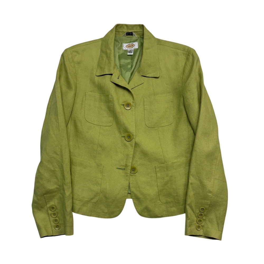 Talbots 8 Chartreuse Green 8 M Irish Linen Blazer Jacket Lightweight Soft